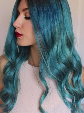 Youtube STAR Stella Customize Teal Blue Human Hair Wig Stella001 