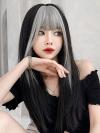 GORGEOUS WHITE BLACK LONG STRAIGHT SYNTHETIC WEFTED CAP WIG LG815
