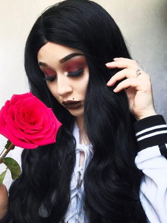 Black Long Wavy Synthetic Lace Front Wig-SNY078