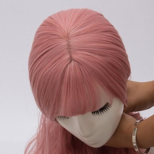 Pink Long Waist Length Wavy Synthetic Wefted Cap Wig WW011