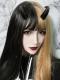 Half Gold and Half Black With Bangs Straight Synthetic Wefted Cap Wig LG029