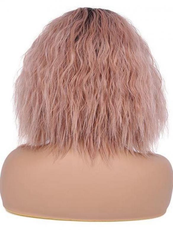 Black to Peach Bob Curly Synthetic Lace Front Wig SNY163