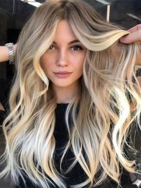 Long Wavy Ombre Blonde Preplucked Human Hair Wigs FLW032