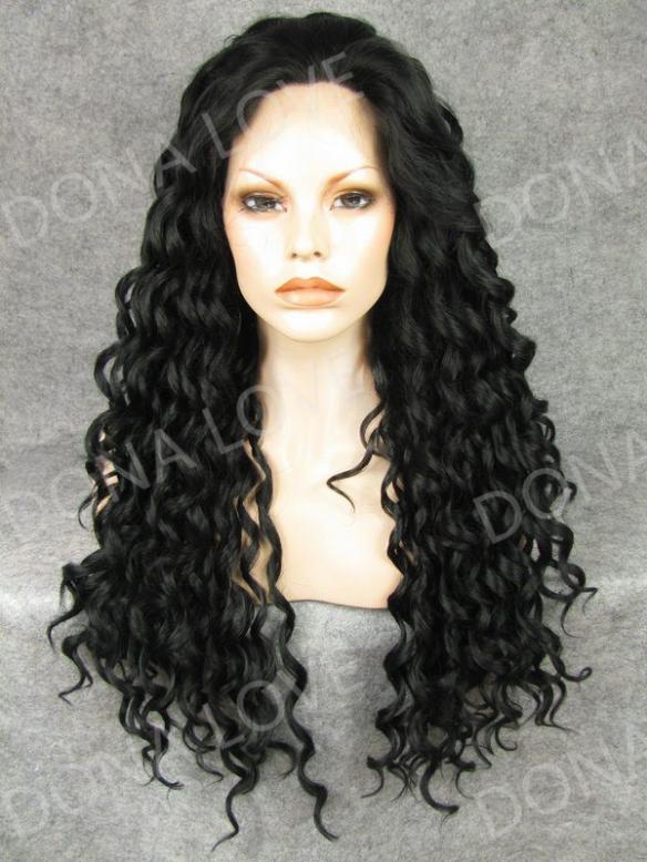 Black Curly Waist Length Synthetic Lace Front Wig Sny054