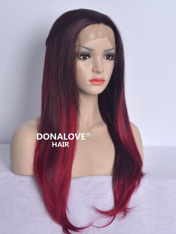 RED OMBRE WAIST-LENGTH STRAIGHT SYNTHETIC LACE WIG