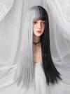 HALF BLACK AND HALF GREY LONG STRAIGHT SYNTHETIC WEFTED CAP WIG LG210