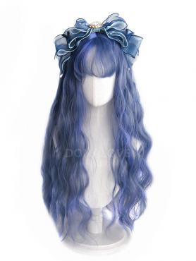 Siren Dusty Blue Long Curly Synthetic Wefted Cap Wig LG617