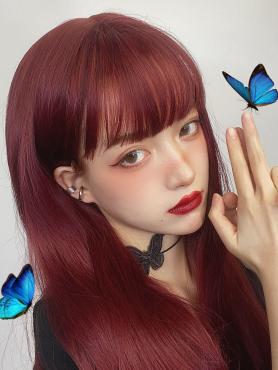 Berry red medium length straight SYNTHETIC WEFTED CAP WIG LG906