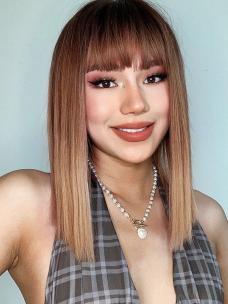 Ombre Brown Golden Short Straight Bobo Synthetic Wigs with Bangs LG912