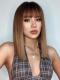 Ombre Brown Golden Short Straight Bobo Synthetic Wigs with Bangs LG912