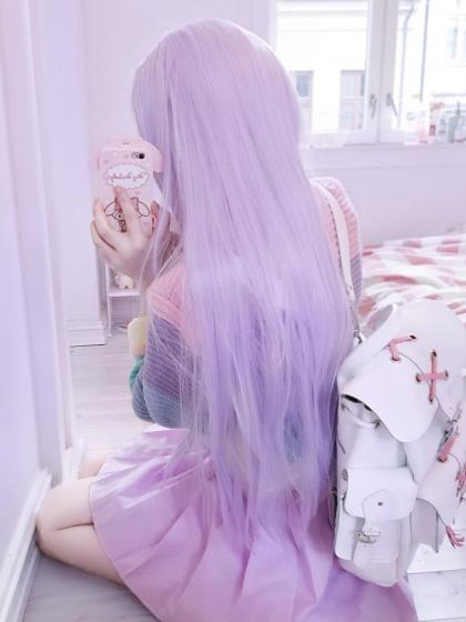 Purple Mix White Long Straight Synthetic Lace Front wig SNY081 ...