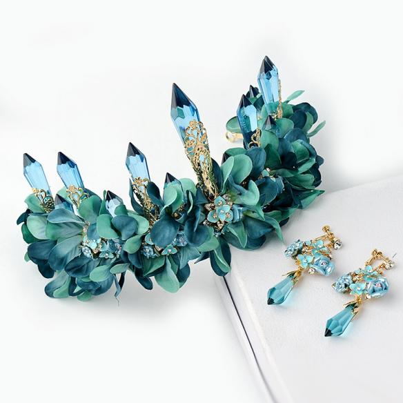 Blue Crystal Floral Crown A004