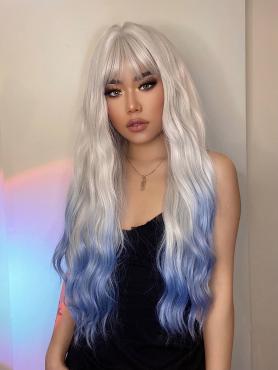 White Blonde Blue Long Water Wave Synthetic Wigs LG913