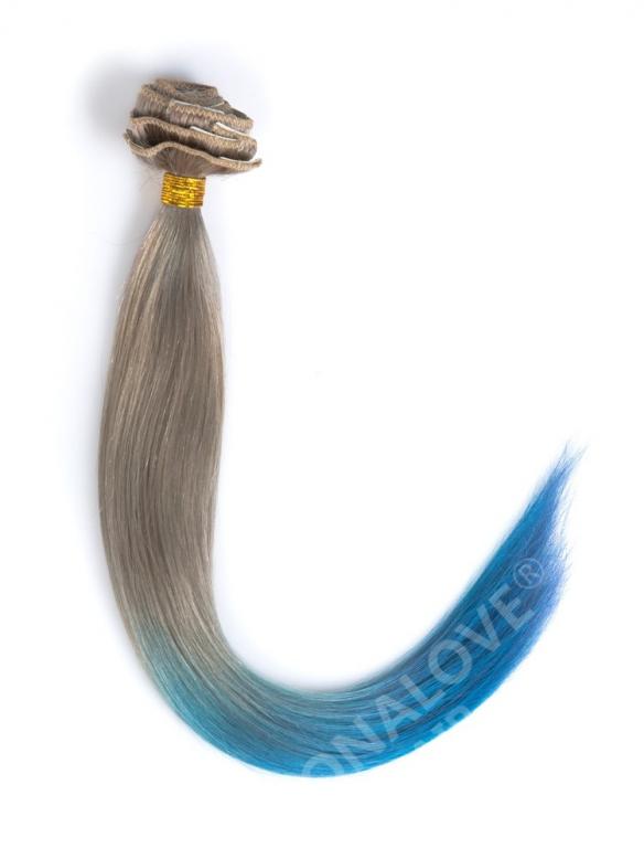 Light Ash Brown to Blue Colorful Clip In Hair Extensions CD017