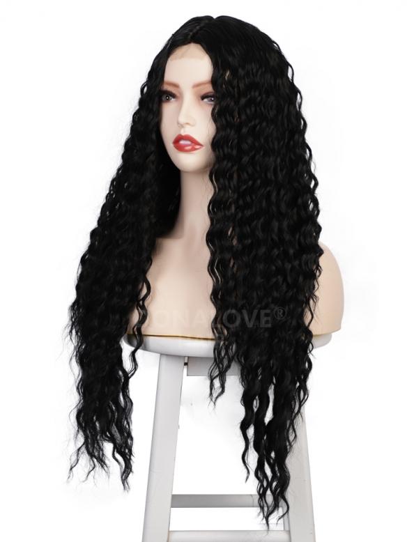 NATURAL BLACK LONG CURLY MIDDLE PART LACE WIG MPL003