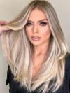 Ash Blonde Balayage Long Sleek Straight Human Hair Wig HH202