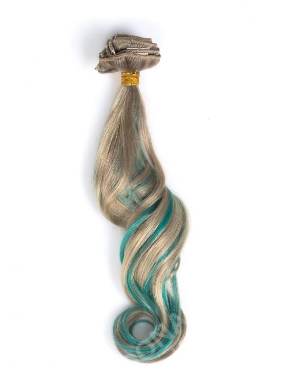 Ash Blonde with Green Highlight Clip In Hair Extensions CD020 - Home - DonaLoveHair Ash Blonde with Green Highlight Clip In Hair Extensions CD020 - Home - DonaLoveHair