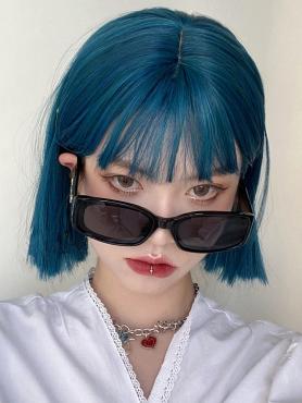 BLUE SHORT STRAIGHT SYNTHETIC WEFTED CAP WIG LG270