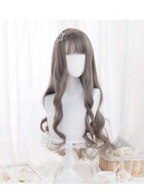 New Aoki Ama Gray Long Wavy Synthetic Wefted Cap Wig LG026