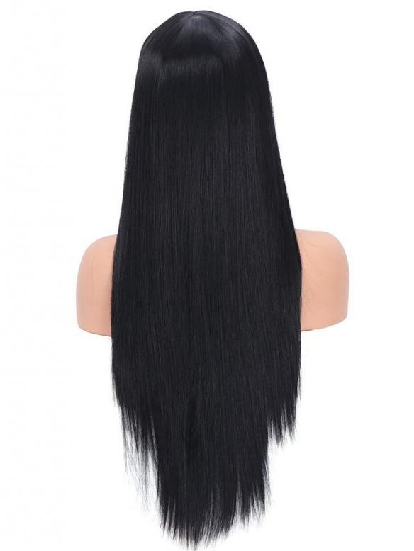 BLACK STRAIGHT WAIST LENGTH SYNTHETIC WEFTED CAP WIG WW024