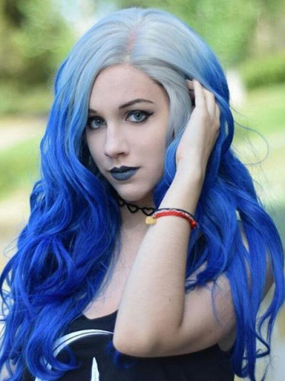 Gray Ombre Blue Wavy Lace Front Snythetic wig SNY100 - SYNTHETIC WIGS ...