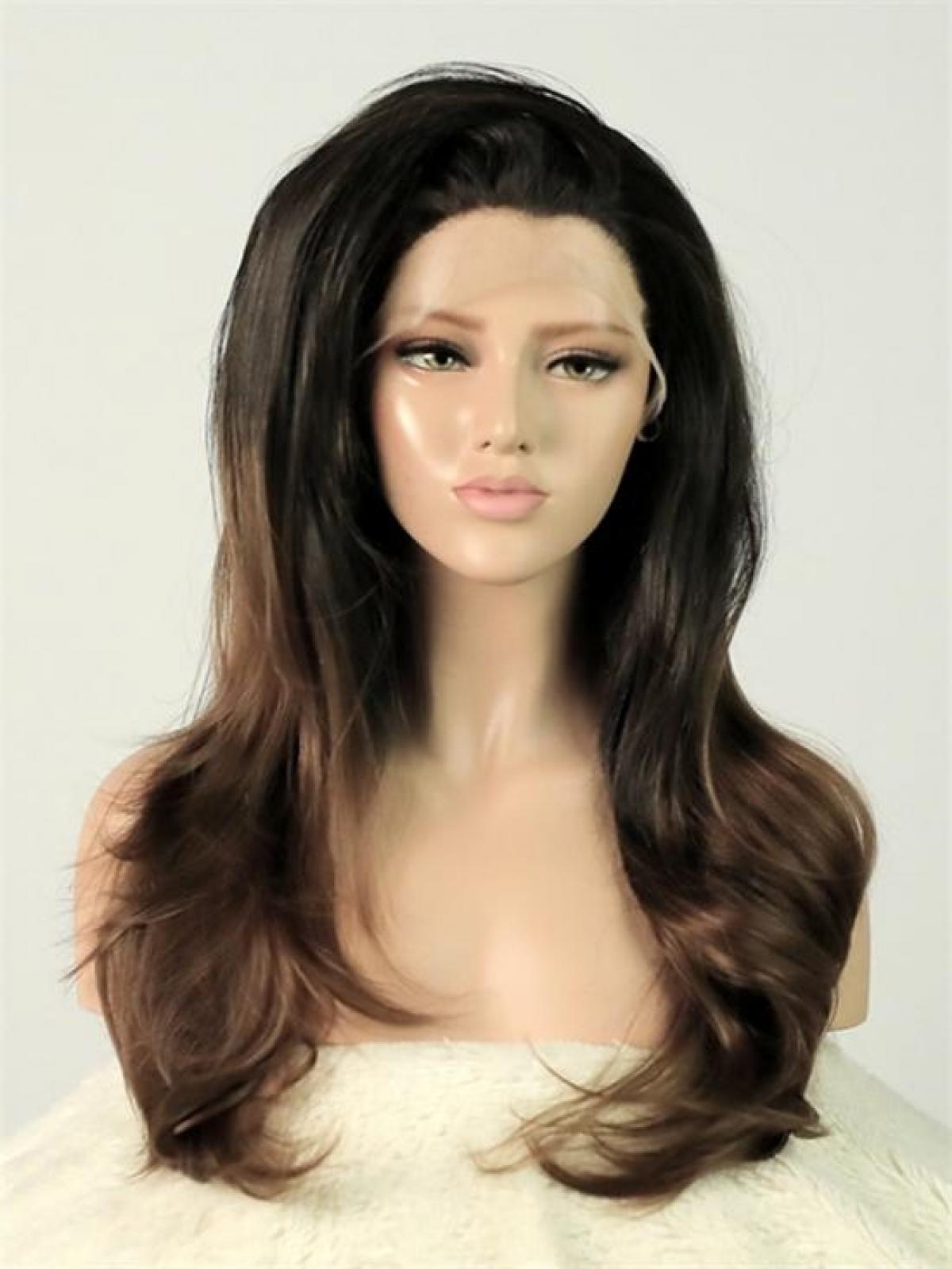 Black Ombre Brown Straight Waist Length Lace Front Synthetic Wig