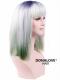Blonde to Lake Blue shoulder length Straight Synthetic Wefted Cap Wig WW002