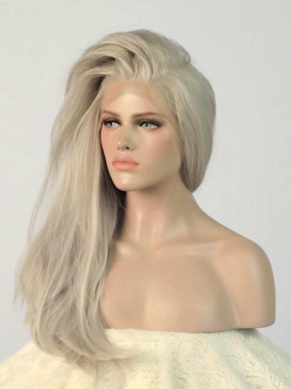Silver Straight Waist Length Lace Front Synthetic Wig Dq005