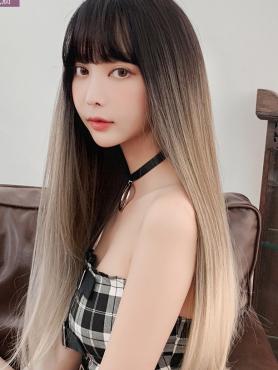 NEW MILK TEA GRADIENT  STRAIGHT SYNTHETIC WEFTED CAP WIG LG051