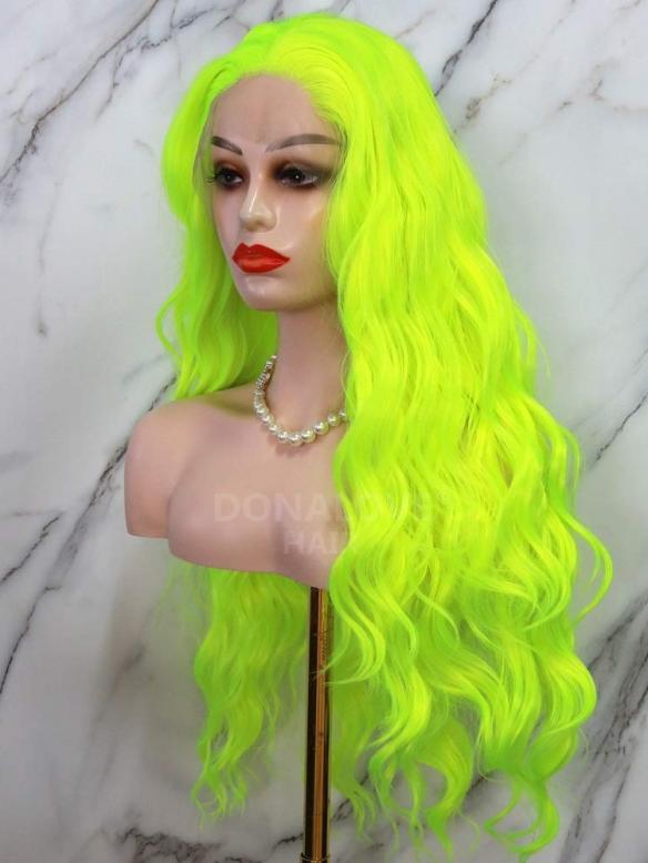 NEON GREEN LONG WAVY SYNTHETIC LACE FRONT WIG SNY300