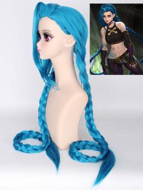 New version! Blue Long Pigtail Braid League Of Legends LOL Arcane Jinx 130cm Cosplay Wig LG927