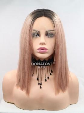 BLACK TO ROSE STRAIGHT BOB SYNTHETIC LACE FRONT WIG SNY217