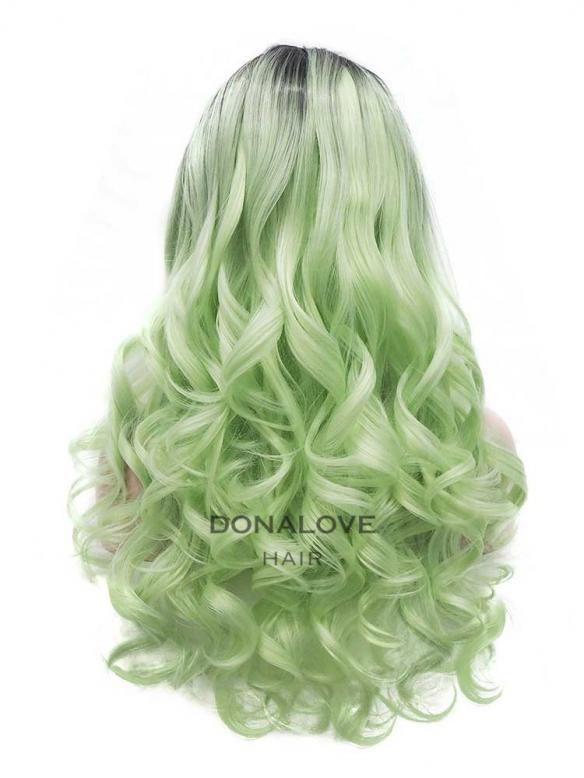 Brown to Green Long Wavy Synthetic Lace Front Wig SNY320
