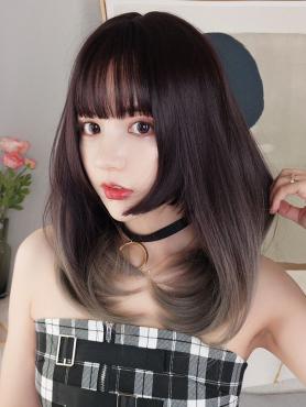 Grayish Brown Ombre Cute Cut Synthetic Wefted Cap Wig LG016