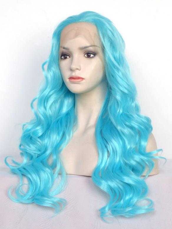Blue Long Wavy Synthetic Lace Front Wig-SNY070