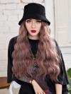 1.#wigwithhat Black Bucket Hat With Synthetic Hair, Hat Wig WB004