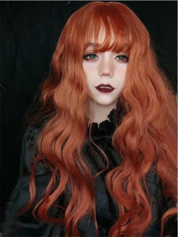 ORANGE LONG WAVY SYNTHETIC WEFTED CAP WIG LG147