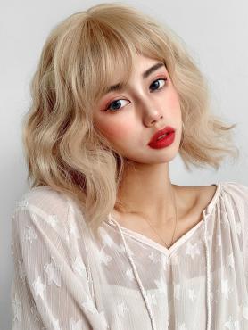 BLONDE FLUFFY CURLY SYNTHETIC WEFTED CAP WIG LG073
