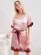MelliBlossy Women 100% Silk Short Sleeve V-neck Nightgown with Belt MB005