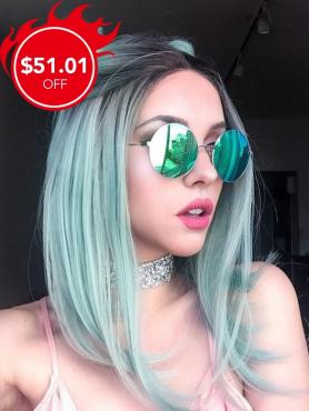 Black ombre Light Green Bob Synthetic Lace Front Wig SNY097