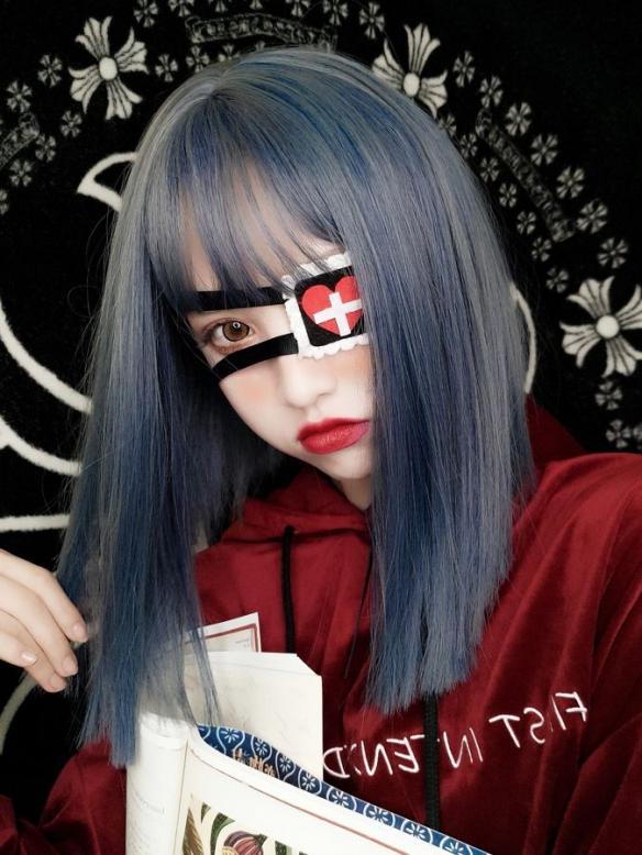 2019 New Midnight Blue Mid Length Synthetic Wefted Cap Wig LG020