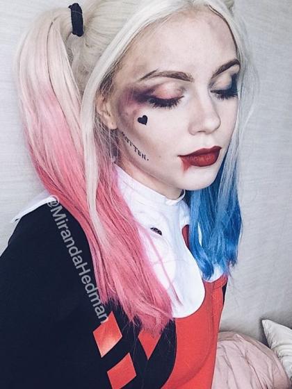 Harley Quinn Inspired Half pink half Blue Lace front synthetic Wig ...