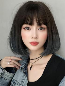 Brown to Blue Synthetic Wefted Cap Wig LG041