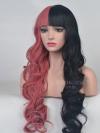 Half Pink half black rainbow Wavy Synthetic Lace Front Wig SNY088