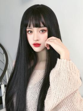 BLACK LONG STRAIGHT SYNTHETIC WEFTED CAP WIG LG243