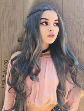 Dark Gray Long Wavy Synthetic Lace Front Wig SNY090