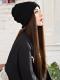 BLACK BEANIE HAT WITH BROWN STRAIGHT SYNTHETIC HAIR, WIG HAT WB016