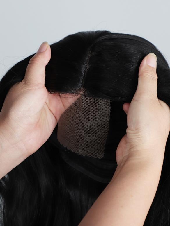 BLACK LONG WAVY MIDDLE PART LACE WIG MPL014