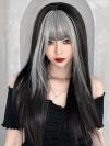 GORGEOUS WHITE BLACK LONG STRAIGHT SYNTHETIC WEFTED CAP WIG LG815