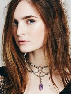 Layered Amethyst Pendant Chain Necklace A012